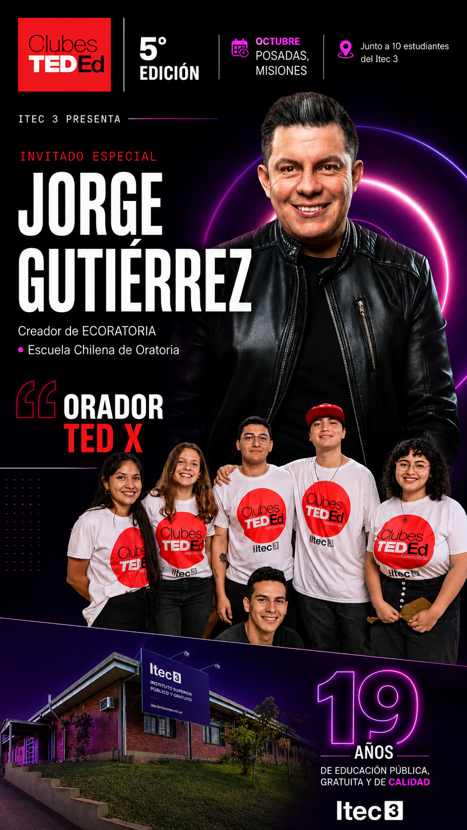 Jorge Fernando Gutiérrez, invitado especial de Clubes TED-Ed ITEC 3, junto al equipo estudiantil